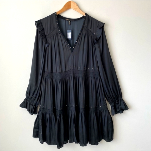 🍒NWT🍒 MAJE STUDDED SATIN MINI DRESS - Picture 12 of 12